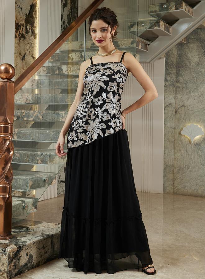 Athena Black Embellished Top and Maxi Skirt Co-Ords - Image 1