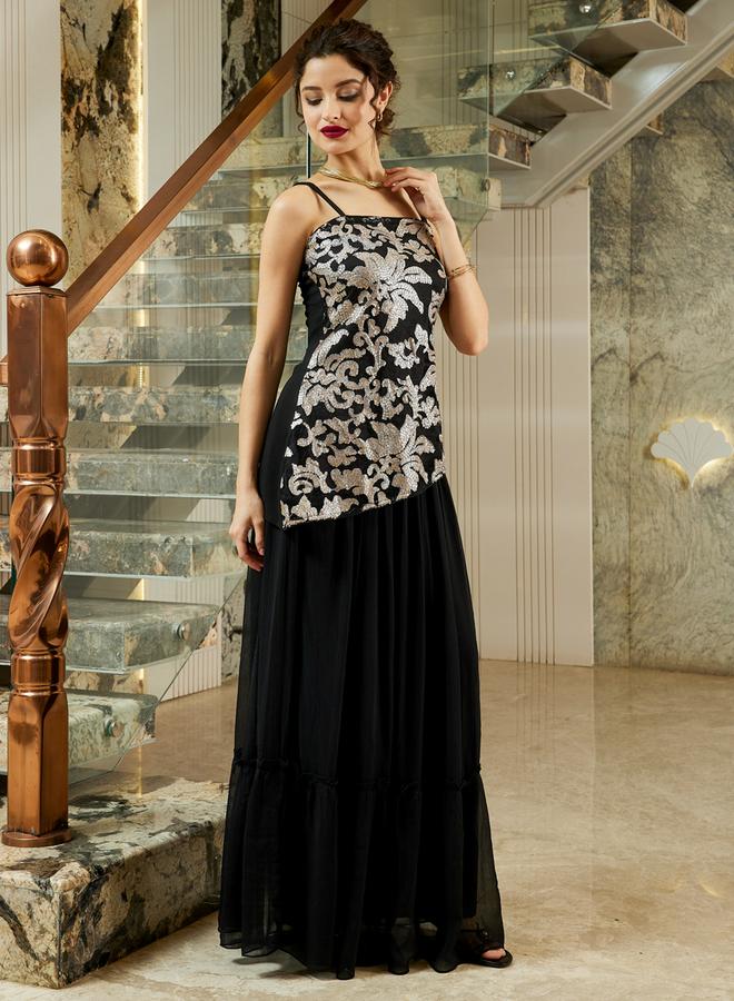 Athena Black Embellished Top and Maxi Skirt Co-Ords - Image 4