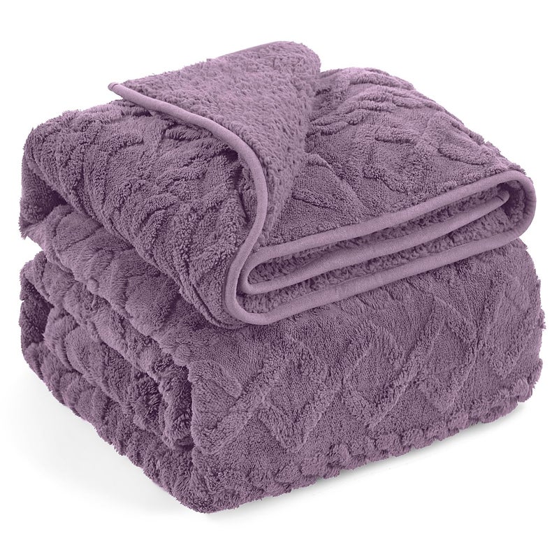 Wemore Weighted Blanket for Adults Twin Size 15 lbs Dual Sided Soft Fuzzy Jacquard Sherpa Weighted Blankets for Sleeping Cozy Fluffy Knitted Heavy Blanket for Couch Bed Purple 48 x 72 inches
