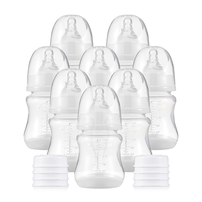 Baby Bottles with Silicone Nipple & Storage Cover Breastfeeding Bottles for Baby Food Grade PP Milk Storage Bottles 180ml Capacity Baby Feeding Bottles Baby Essentials, White & Pack of 8 - Image 1