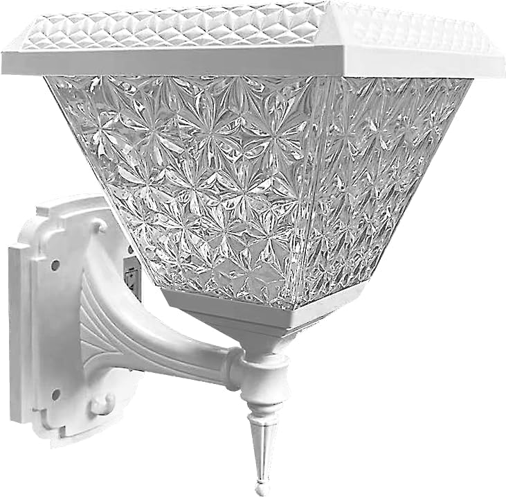 Outdoor Solar Wall Light with Decorative Glass Panel and Black/White Metal Mounting - Image 2