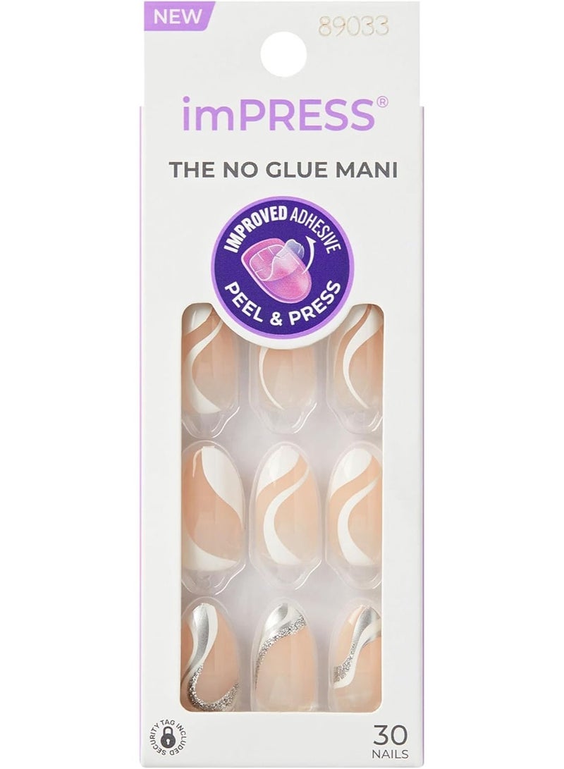 إمبريس IMM29C أظافر imPRESS The No Glue Mani اللاصقة – تصميم نيود بخطوط مموجة ولمسات فضية (30 ظفرًا) - Image 1