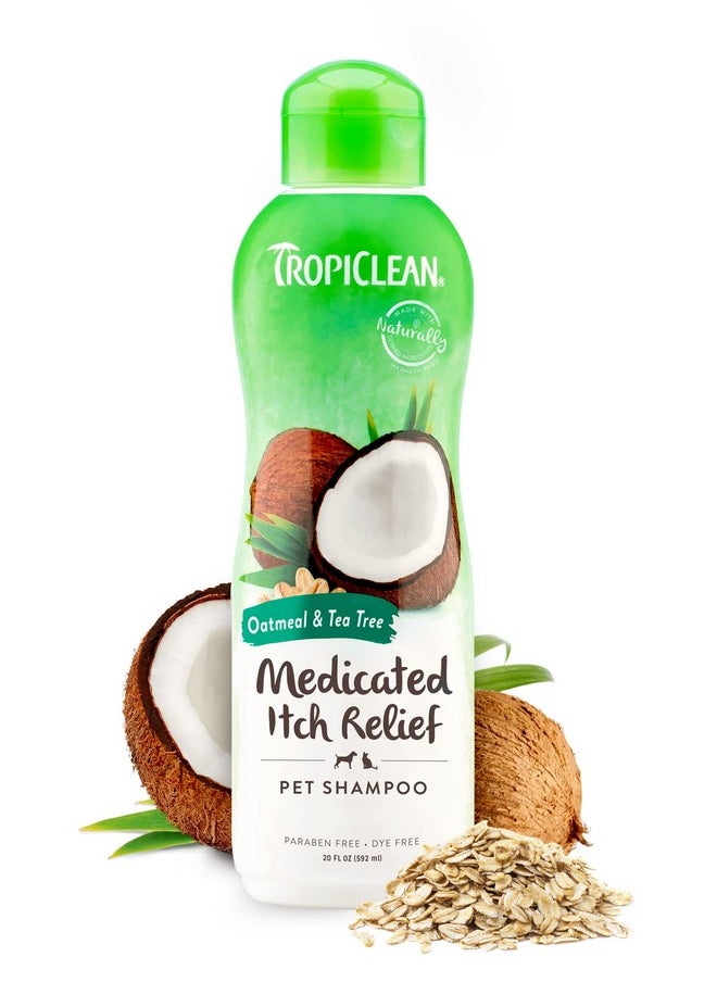 TropiClean TropiClean Medicated Dog Shampoo for Allergies & Itching | Tea Tree & Oatmeal Shampoo for Sensitive Skin | Natural Pet Shampoo | Made in USA | 20 oz  - Image 1