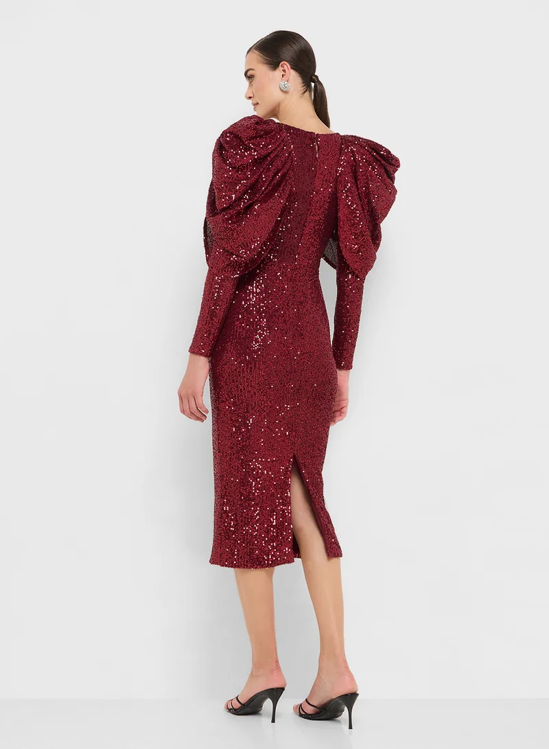 Ginger Boutique eclat luxe sequin embellished plunge neck draped dress