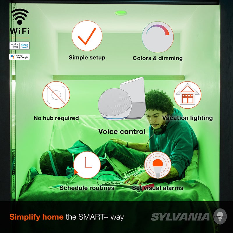 LEDVANCE Sylvania WiFi LED Smart Light Bulb, 65W Equivalent Full Color and Tunable White BR30, Dimmable, Works with Alexa and Google Home Only - 4 Pack (75688) - Image 3