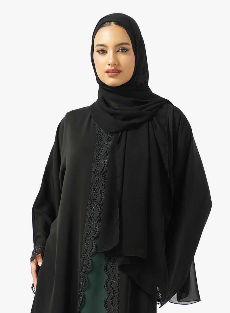 hayas closet Floral Lace Detailed Open Front Abaya - Image 3