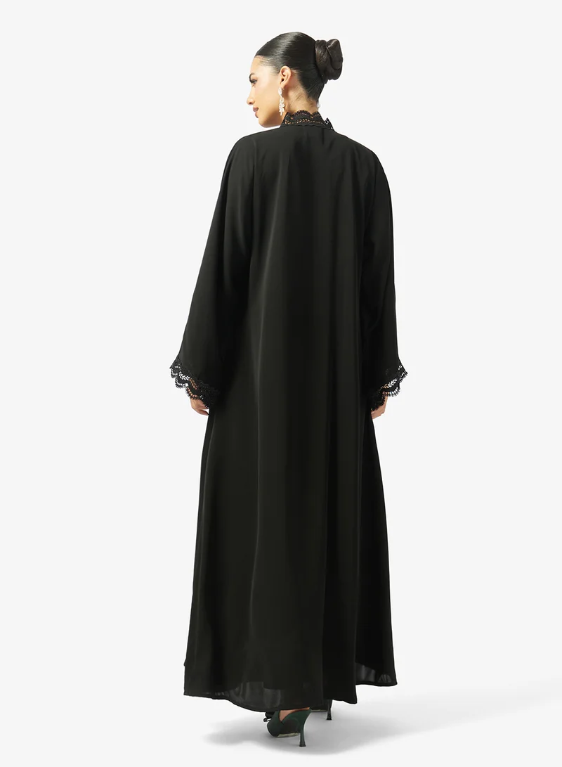 hayas closet Floral Lace Detailed Open Front Abaya
