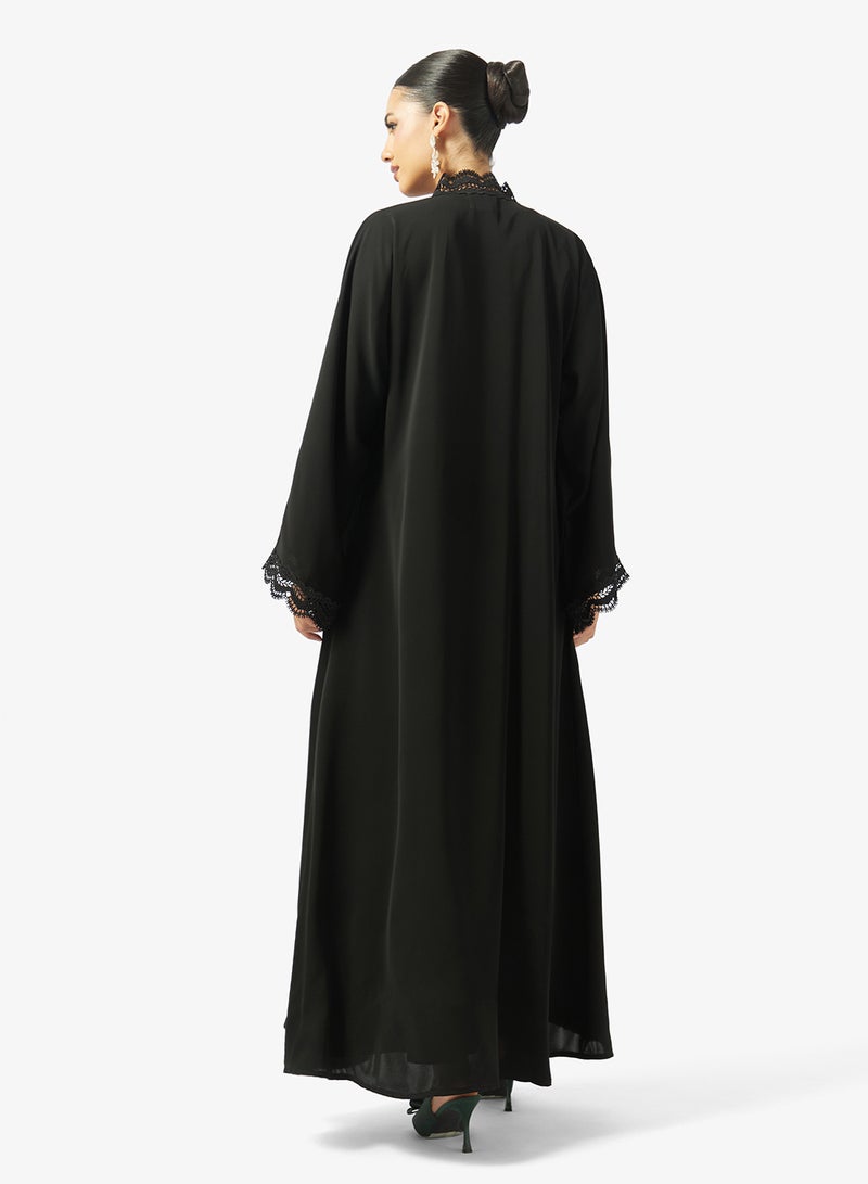 hayas closet Floral Lace Detailed Open Front Abaya - Image 2