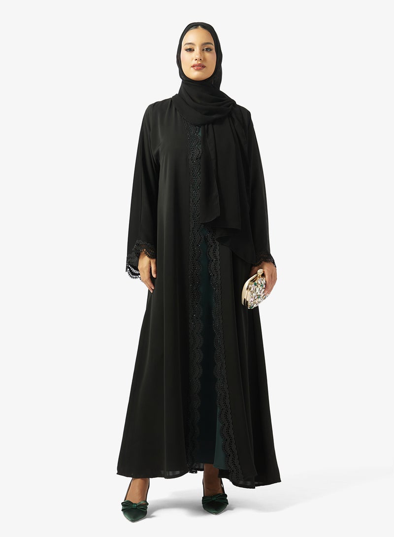 hayas closet Floral Lace Detailed Open Front Abaya - Image 5