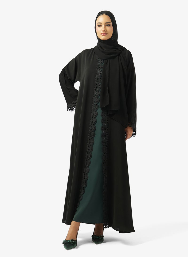 hayas closet Floral Lace Detailed Open Front Abaya - Image 1