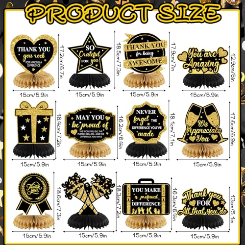 Moinchore 12 Pcs Thank You Decorations Honeycomb Centerpiece Employee Appreciation Decor We Appreciate You Table Decorations Thank Table Topper for Doctor Employee Party SuppliesGold and Black - Image 5