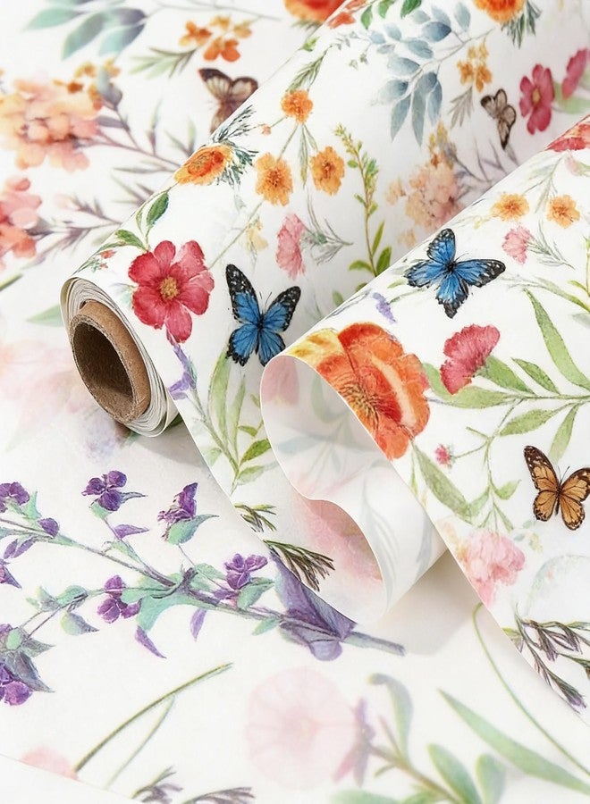 FYSUIMU Floral Drawer Liner Non Adhesive Shelf Liner Flower Butterfly Waterproof Cabinet Liners for Home Dresser Closet Kitchen Table Decor - Image 1