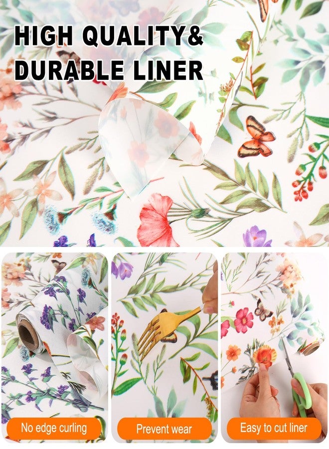 FYSUIMU Floral Drawer Liner Non Adhesive Shelf Liner Flower Butterfly Waterproof Cabinet Liners for Home Dresser Closet Kitchen Table Decor - Image 3