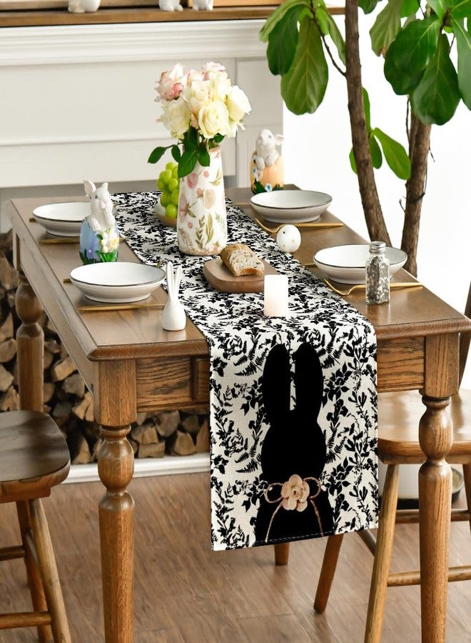 Artoid Mode Black Rabbit Bunny Bow Wild Weeds 210 GSM Easter Table Runner, Seasonal Kitchen Dining Table Decoration for Home Party Decor 13x72 Inch - Image 3