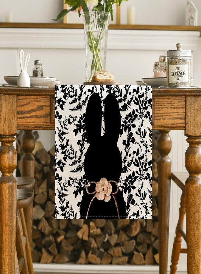 Artoid Mode Black Rabbit Bunny Bow Wild Weeds 210 GSM Easter Table Runner, Seasonal Kitchen Dining Table Decoration for Home Party Decor 13x72 Inch - Image 2
