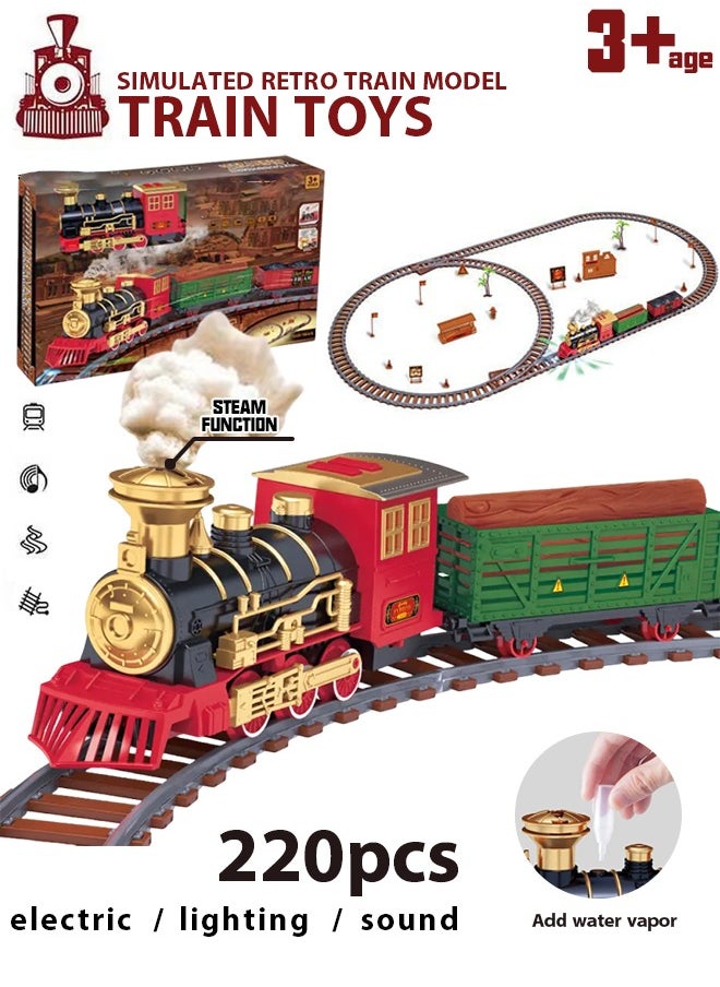 Steam Train Toy Set for Kids,Electric Train Toy with Musical lighting,Simulation Track,Locomotive,Carriages,Trees,Electric Assembly Toy Rail Car  - Image 1