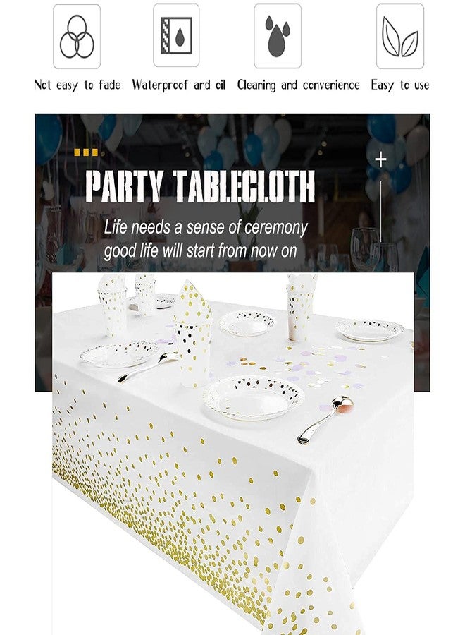 Yancorp 2 Pack White and Gold Tablecloth Disposable Gold Tables Tablecloths for Rectangle 54" x 108" Plastic Tablecloth Party Table Covers for Birthday Thanksgiving Christmas Wedding Outdoor BBQ (White) - Image 5