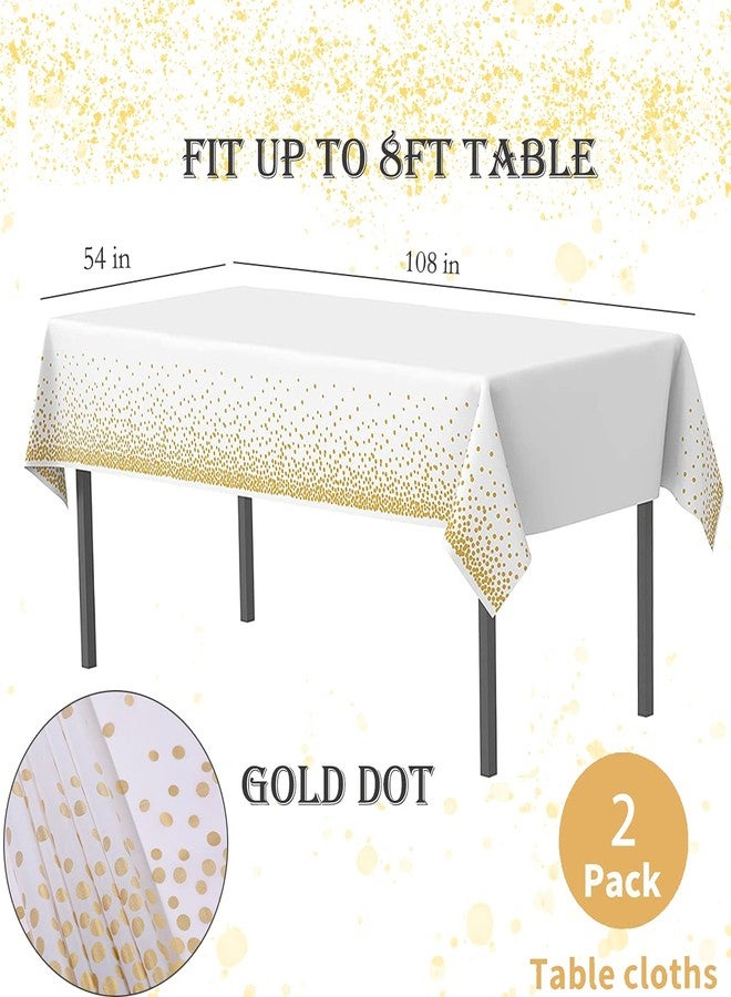Yancorp 2 Pack White and Gold Tablecloth Disposable Gold Tables Tablecloths for Rectangle 54" x 108" Plastic Tablecloth Party Table Covers for Birthday Thanksgiving Christmas Wedding Outdoor BBQ (White) - Image 2