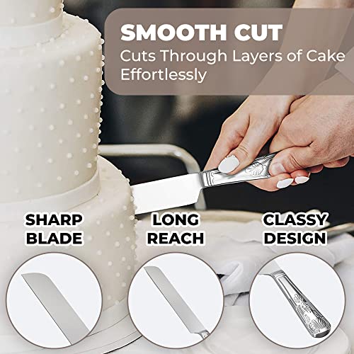 Orblue Wedding Cake Knife and Server Set - Premium, Beautifully Engraved Cutting Set - Elegant Keepsake for Newlyweds Silver - Image 5