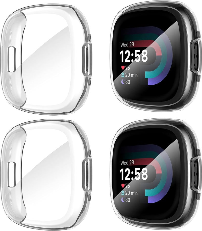 سومان [4-Pack] Suoman for Fitbit Sense 2 /Versa 4 Screen Protector Case, Full Around Electroplate Soft TPU Bumper Around Protective Case Cover for Fitbit Sense 2 /Versa 4 Smartwatch(Clear+Clear+Clear+Clear) - Image 2