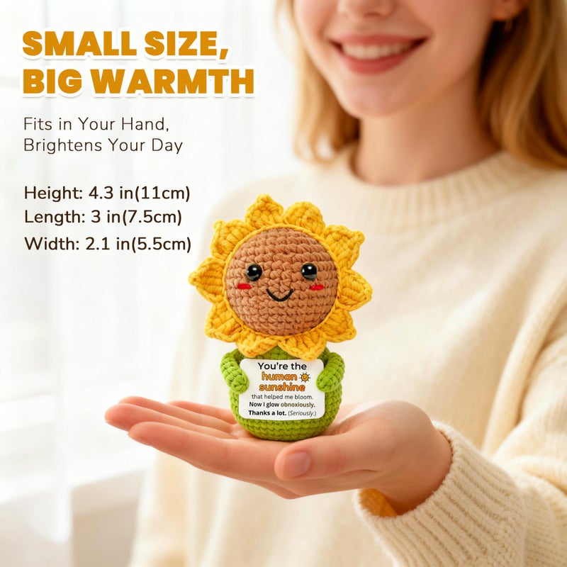 Krinisou Thank You Sunflower Gift for Women â€“ â€œHuman Sunshineâ€ Crochet Desk Decor, Funny Cute Friendship Appreciation Gift for Best Friend, Bestie, Sister, or Coworker - Image 4