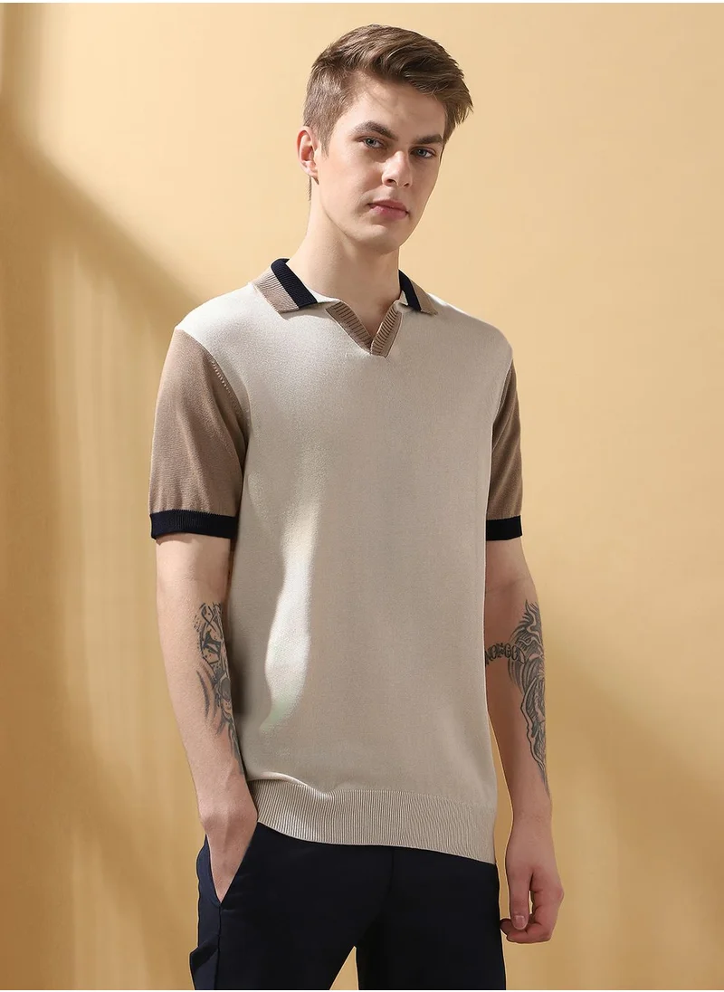 Dennis Lingo Men's Marshmallow 100% Cotton Colour Blocked Regular Fit T-Shirt
