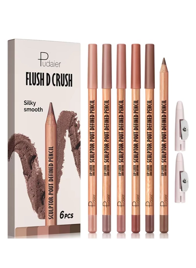 pudaier 6 Colors Flush D Crush Sculptor Pout Defined Lip Liner Pencil Lippie Pencil Matte Waterproof Long Lasting Lipstick Contour Makeup Set Full Color One Stroke Define Lip Liner Set 02 - Image 1