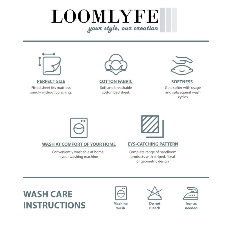 LOOMLYFE 300 TC Cotton Feel Glace Cotton Elastic Fitted Printed King Size Double Bed Bedsheet with 2 Pillow Covers Fits Upto 8 inches Mattress, Size- 72X78 Inches, NavySquare - Image 5