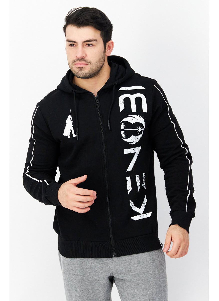 STAR WARS Men Hood With Drawstring Graphic Print Long Sleeve Sweatshirt, Black  - Image 1