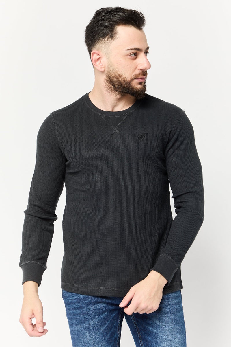 Chaps Men Crew Neck Embroidered Logo Long Sleeve Sweatshirt, Charcoal - Image 1