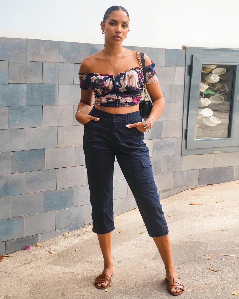 GRAPENT Summer Cargo Capris with Pockets - Women's High Waisted Chino Utility Pants - Navy Blue - Sizes 12 & 14 - Image 5