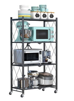 ULHYC Foldable Metal Storage Rack With Wheels, Heavy Duty Wire Shelves, No Assembly Required, For Garage Kitchen Bedroom - Black  - Image 1