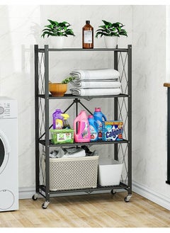 ULHYC Foldable Metal Storage Rack With Wheels, Heavy Duty Wire Shelves, No Assembly Required, For Garage Kitchen Bedroom - Black  - Image 3