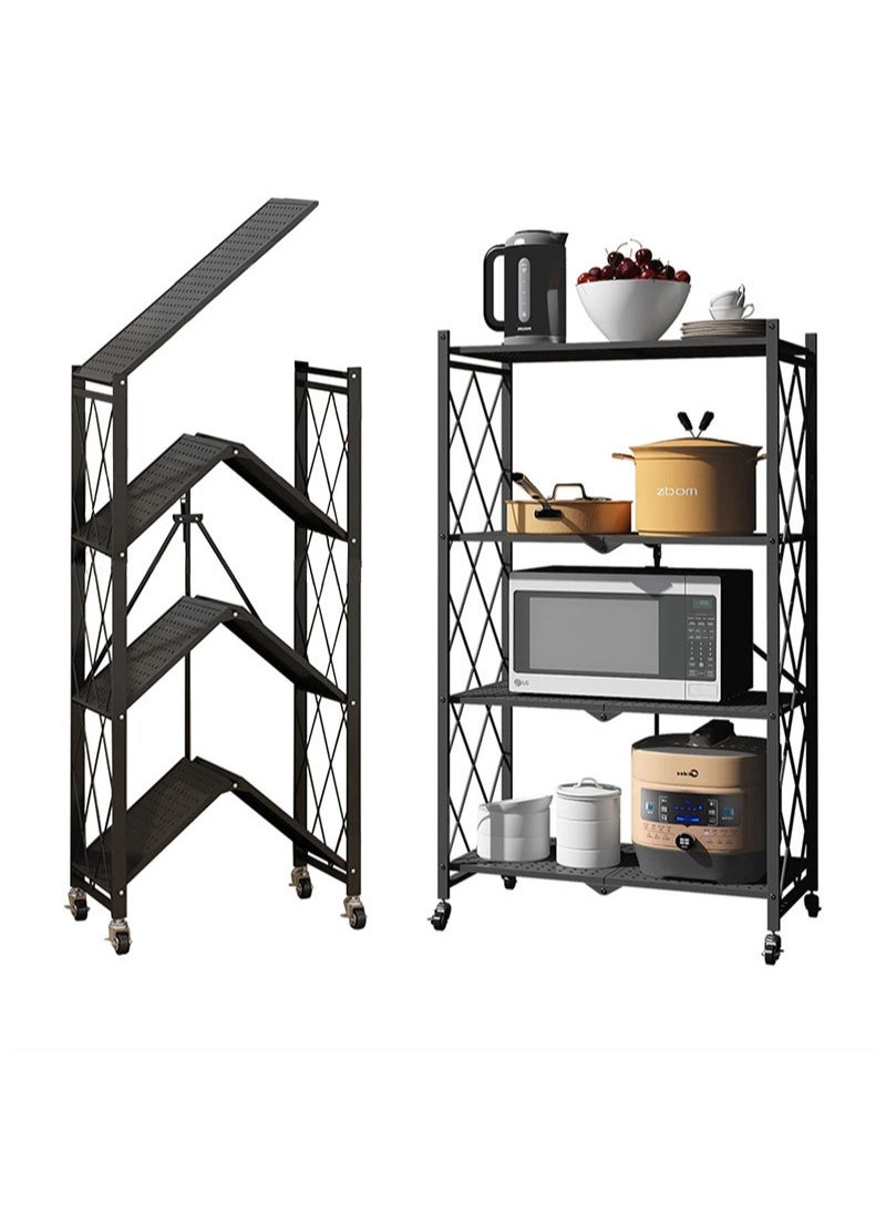 ULHYC - Foldable Metal Storage Rack With Wheels, Heavy Duty Wire Shelves, No Assembly Required, For Garage Kitchen Bedroom - Black - Image 1