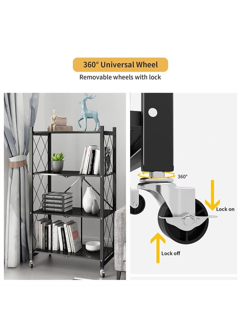 ULHYC - Foldable Metal Storage Rack With Wheels, Heavy Duty Wire Shelves, No Assembly Required, For Garage Kitchen Bedroom - Black - Image 1
