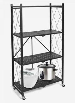 ULHYC Foldable Metal Storage Rack With Wheels, Heavy Duty Wire Shelves, No Assembly Required, For Garage Kitchen Bedroom - Black  - Image 5