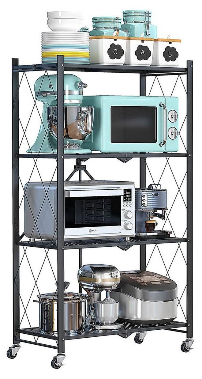 ULHYC Foldable Metal Storage Rack With Wheels, Heavy Duty Wire Shelves, No Assembly Required, For Garage Kitchen Bedroom - Black - Image 1