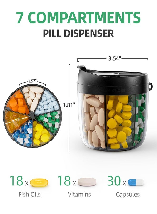 PULIV Portable Pill Dispenser Bottle, Vitamin Organizer with 7 Compartments, Holds Plenty of Supplements with Anti-Mixing & Wide Openings Design, Easy to Retrieve Meds, Includes 20 Pcs Sticky Labels - Image 2