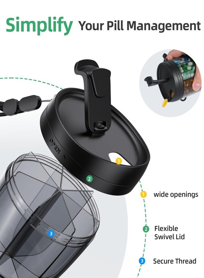 PULIV Portable Pill Dispenser Bottle, Vitamin Organizer with 7 Compartments, Holds Plenty of Supplements with Anti-Mixing & Wide Openings Design, Easy to Retrieve Meds, Includes 20 Pcs Sticky Labels - Image 4