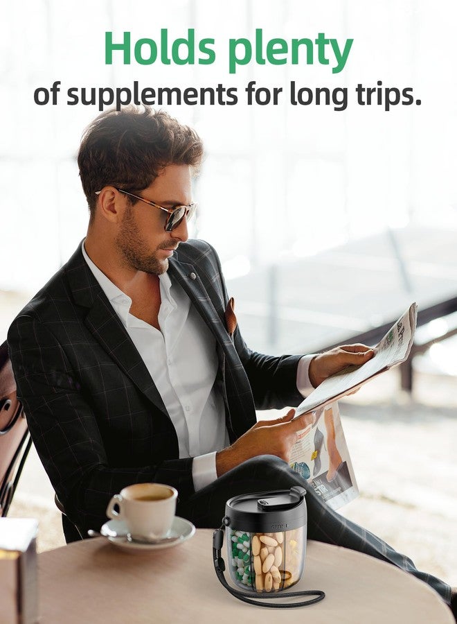 PULIV Portable Pill Dispenser Bottle, Vitamin Organizer with 7 Compartments, Holds Plenty of Supplements with Anti-Mixing & Wide Openings Design, Easy to Retrieve Meds, Includes 20 Pcs Sticky Labels - Image 3