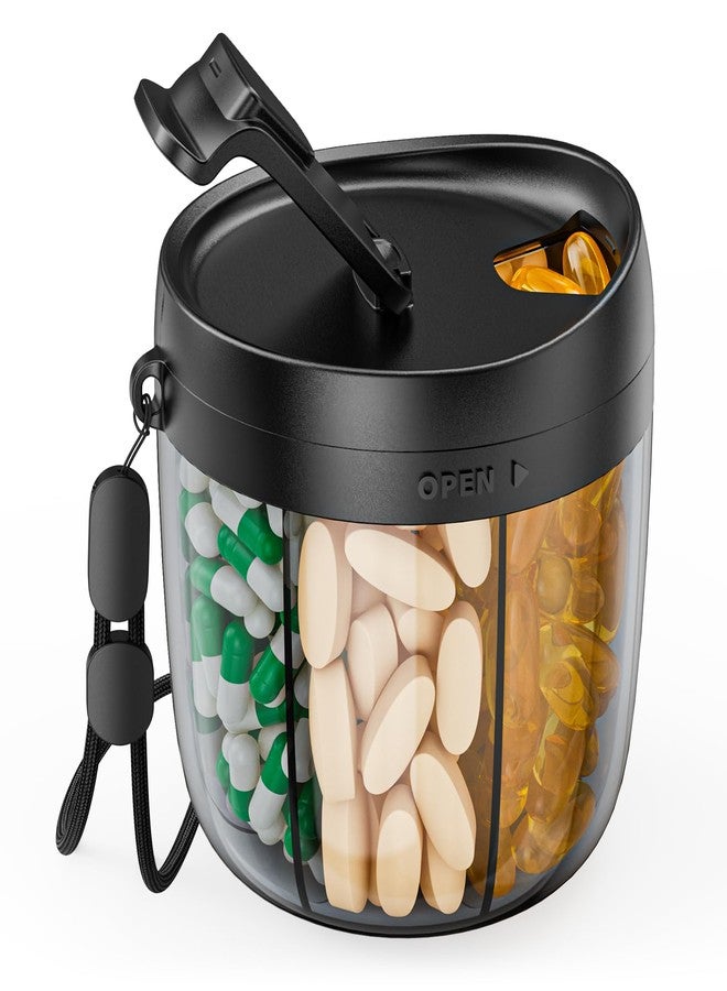 PULIV Portable Pill Dispenser Bottle, Vitamin Organizer with 7 Compartments, Holds Plenty of Supplements with Anti-Mixing & Wide Openings Design, Easy to Retrieve Meds, Includes 20 Pcs Sticky Labels - Image 1