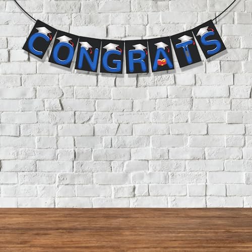 Wobbox Graduation Photo Booth Party Props with Congrats Bunting Banner, Blue & Grey Gradient, Graduation Party Decoration, Graduation Decoration Item - Image 4