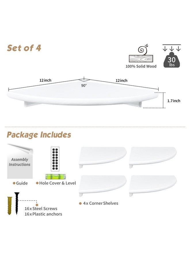 Forbena Forbena Corner White Floating Book Shelves for Wall Set of 4, Wood Nursery Corner Bookshelf for Kids Bedroom, Large Modern Round Wall Bookshelves for Living Room Decor, Indoor Plants, Bathroom  - Image 1