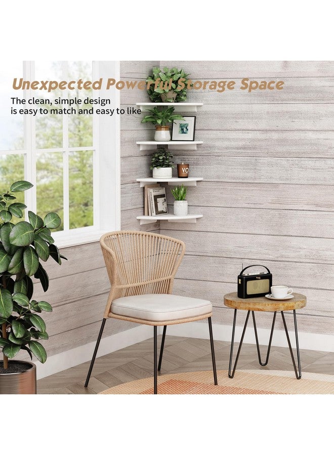 Forbena Forbena Corner White Floating Book Shelves for Wall Set of 4, Wood Nursery Corner Bookshelf for Kids Bedroom, Large Modern Round Wall Bookshelves for Living Room Decor, Indoor Plants, Bathroom  - Image 4