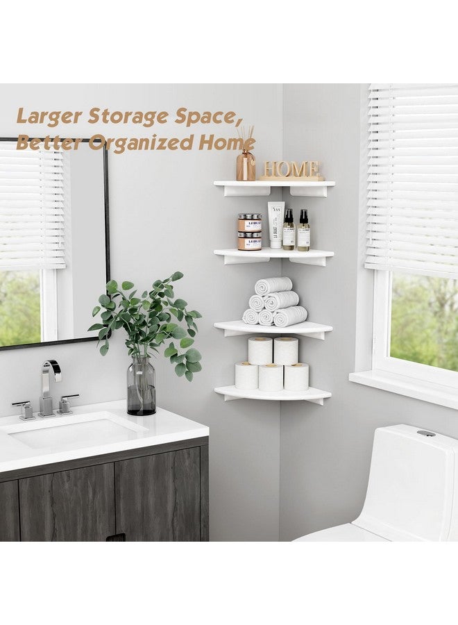Forbena Forbena Corner White Floating Book Shelves for Wall Set of 4, Wood Nursery Corner Bookshelf for Kids Bedroom, Large Modern Round Wall Bookshelves for Living Room Decor, Indoor Plants, Bathroom  - Image 2