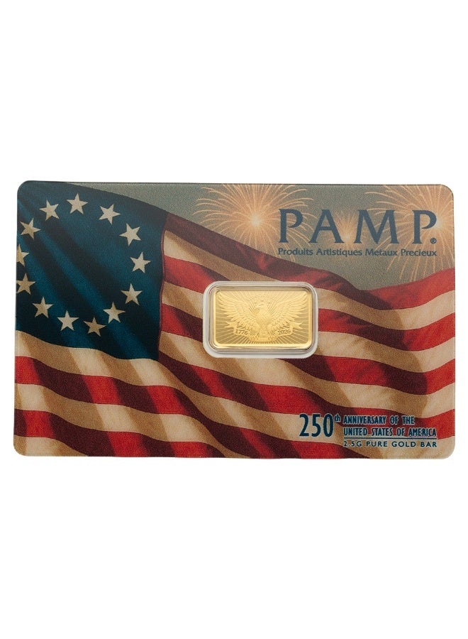 بامب PAMP Suisse 2.5 جرام 999.9 سبيكة ذهب نقي | الذكرى الـ 250 لتأسيس الولايات المتحدة الأمريكية 1776-2026 | إصدار محدود 12,500 قطعة | مغلفة بشهادة CertiPAMP - Image 1