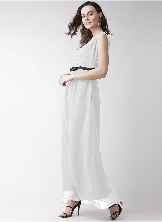 ميش Box Pleated Contrast Waist A-Line Maxi Dress by Styli
