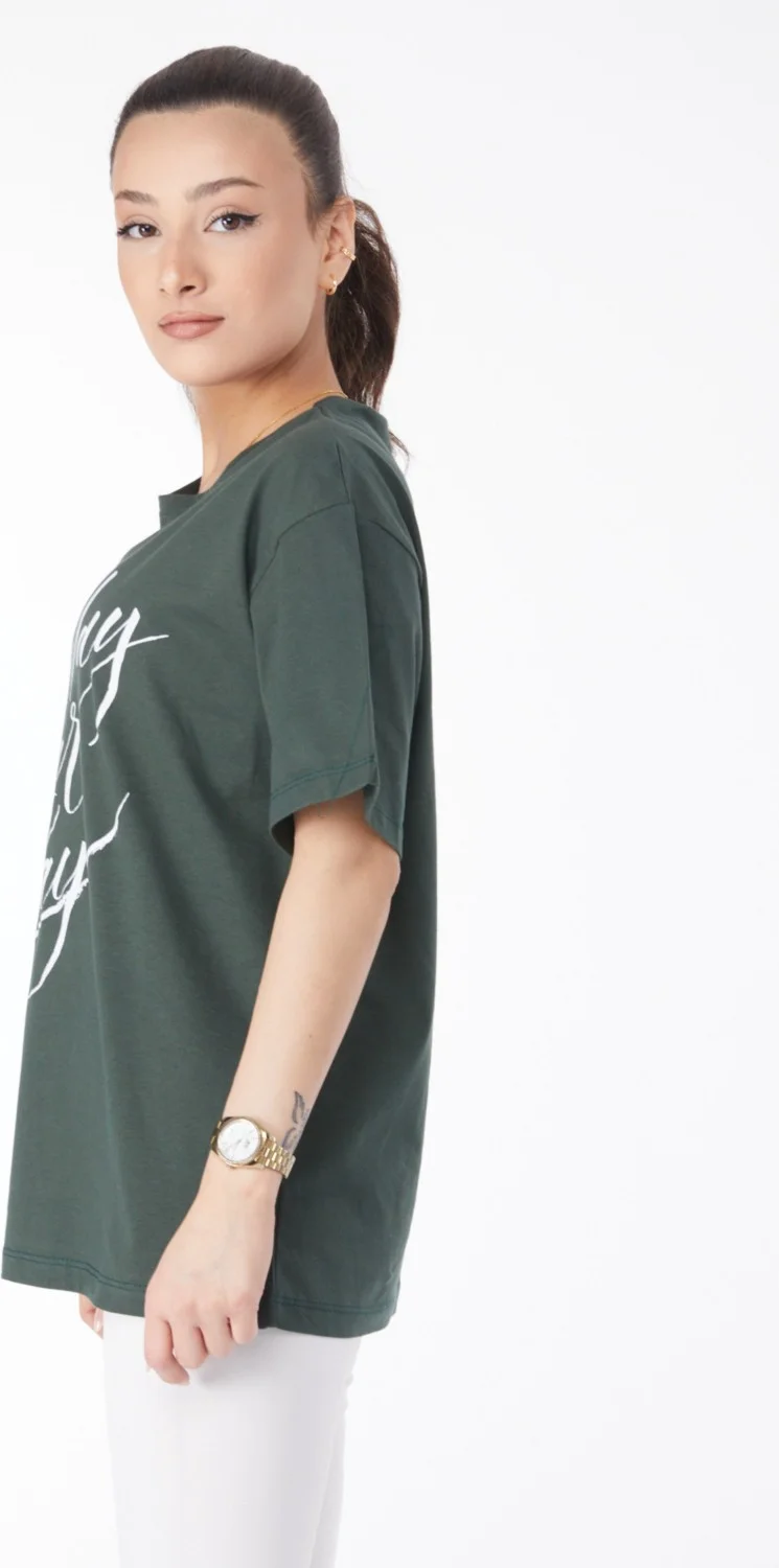 Tofisa 24652-HAKI Crew Neck Short Sleeve Printed T-Shirt