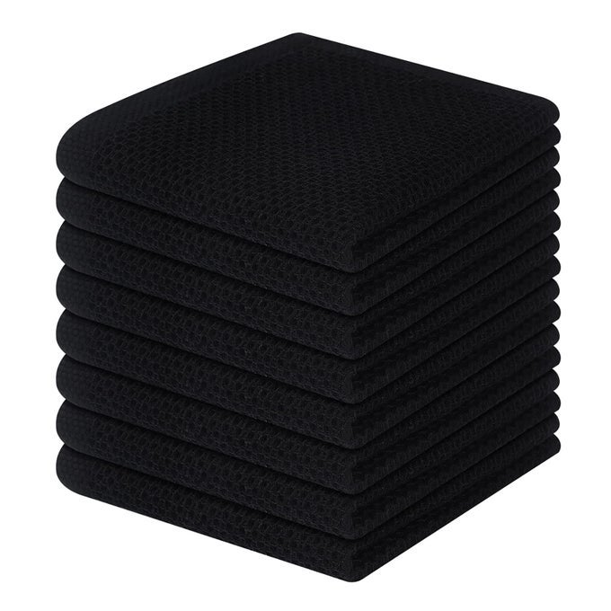 100 COTTON WAFFLE WEAVE KITCHEN DISH CLOTHS ULTRA SOFT ABSORBENT QUICK DRYING DISH TOWELS 12 X 12 INCHES 8PACK BLACK
