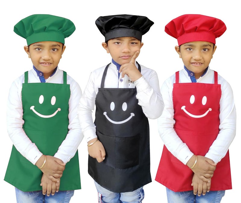 Switchon Polyester Waterproof Adjustable Kids Multi purpose Cooking Apron with a chef cap School Apron for 3 years to 65 years BlackGreenRed - Image 1